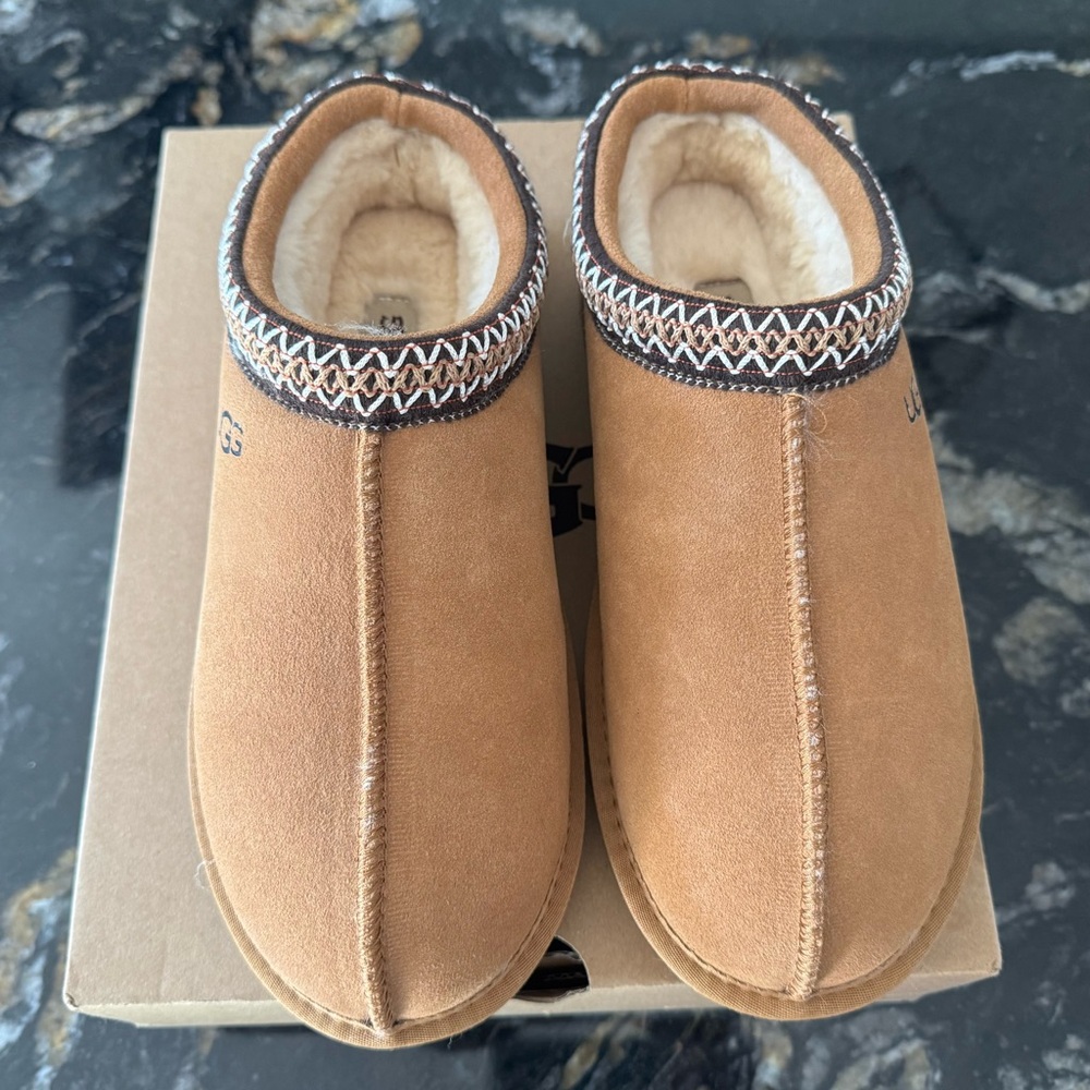 UGG Brown Cozy Suede Slippers with Knitted Trim - Picture 12 of 12